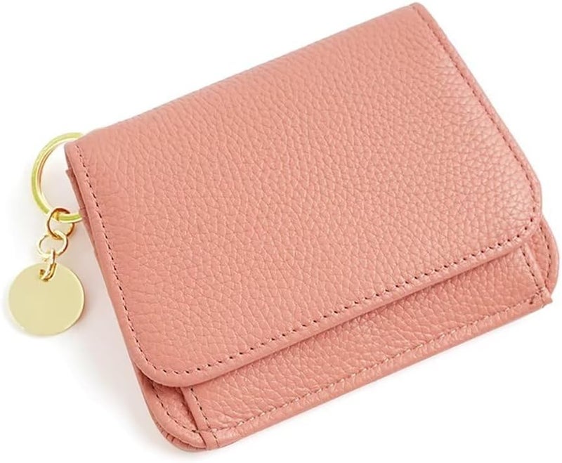 Mudono Small Wallet for Women RFID Blocking Genuine Leather Card Case Slim Tri-Fold Wallet with Zipper Pocket and Keychain - Image 1